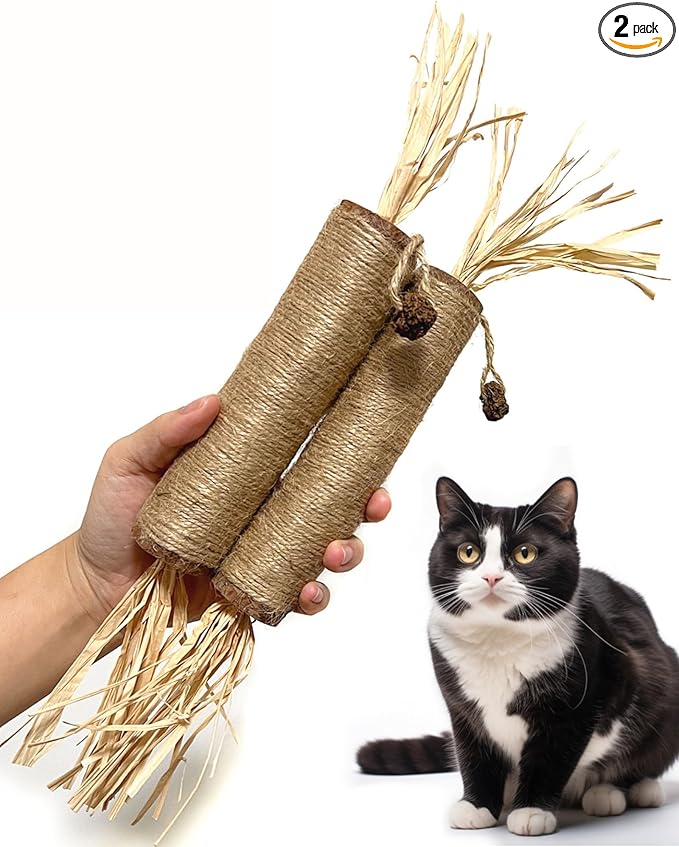 14.96 Inches Huge Silvervine Sticks Cat Toys, Large Natural Catnip Kittens Chew Toy for Teeth Cleaning,Big Catmint Blend Stick, Dental Kitty Chews for Indoor(2 Pack)