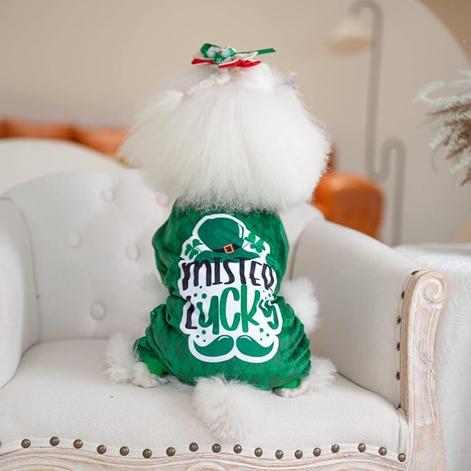 CuteBone Dog St.Patrick's Day Pajamas Puppy Onesies Small Dogs Soft Pjs Coat Cat Apparel Comfy Pet Clothes Outfit Doggie Bodysuit P274M