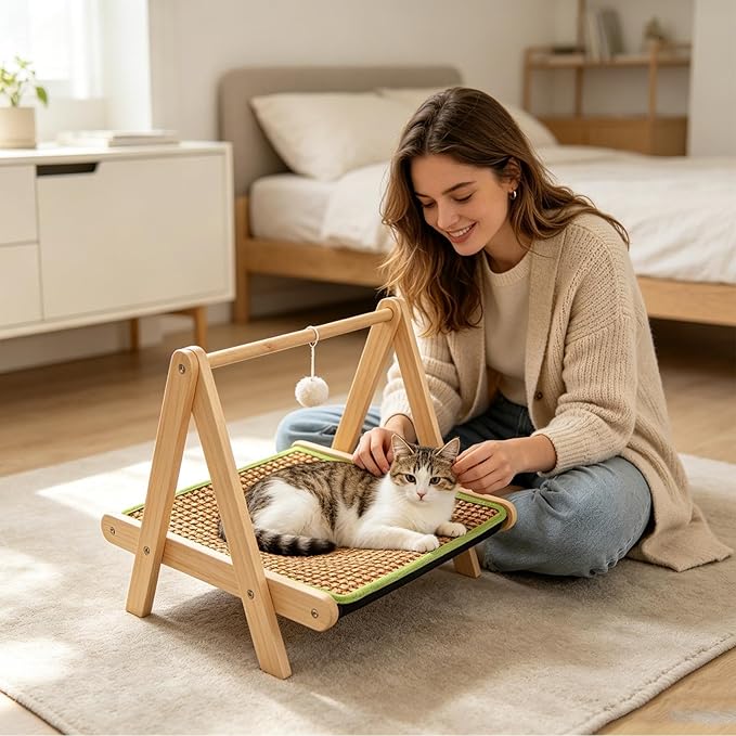Cat Scratching Bed - Pet Lounger with Teaser Ball, Durable Scratch Pad and Resting, Cat Furniture | Engaging Play Exercise Climbing Sleeping Center for Indoor Outdoor Cats