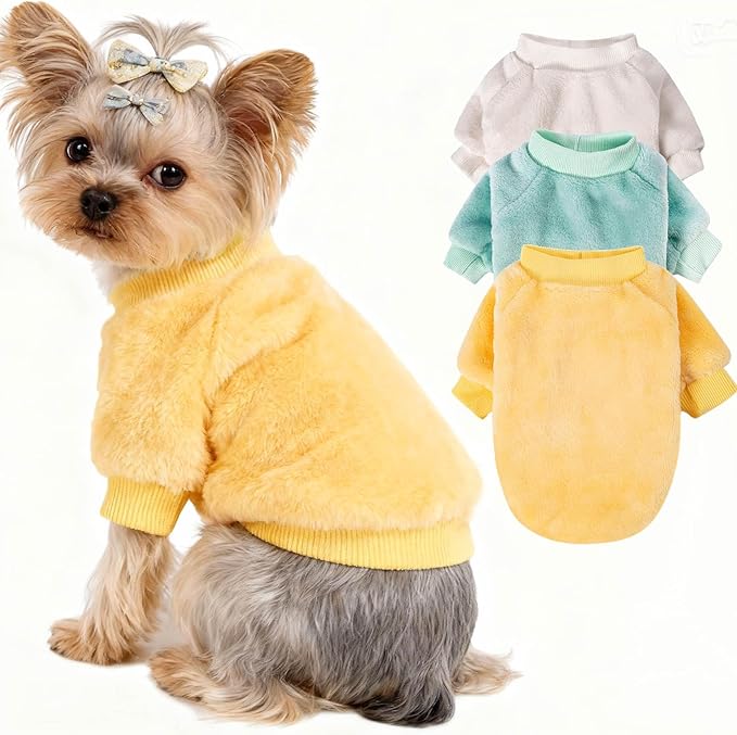Dog Sweater | 3-Pack Clothes Jackets XXS - XXL for Small Dog Breed (Male & Girl), Super Soft Winter Coats Sweaters for Dogs and Cats, Pet Apparel Outfits (Cream,Green,Yellow, Medium)