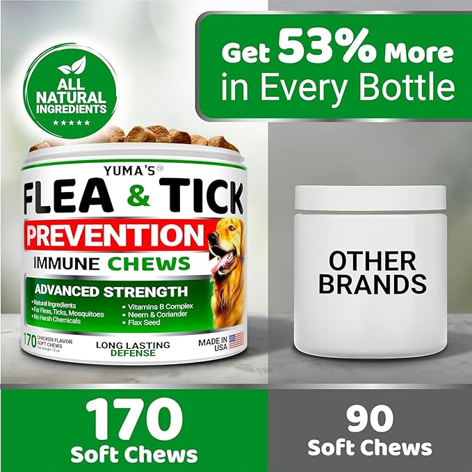 (2 Pack) Flea and Tick Prevention for Dogs Chewables - Natural Dog Flea and Tick Treatment Chewable Supplement - Oral Pills - All Breeds & Ages - Soft Chews - Made in USA