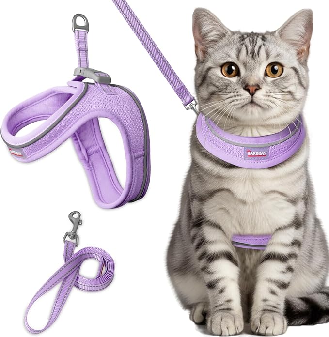 Cat Harness and Leash Set,Escape Proof Kitten Harness,Step in Adjustable Soft Lightweight,Easy Control,Reflective Strips Comfortable for Walking Travel(Violet Purple,XS)