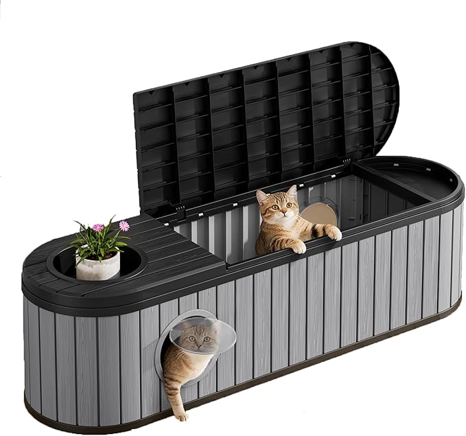 LHBcraft Cat Litter Box Enclosure for 2 Cats,Cat Houses for Indoor Cats,Hidden Litter Box Furniture with Round Lift-up Door-Easy to Assemble Grey