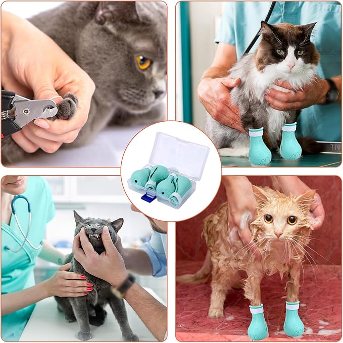 Gosknor 4 Pcs Silicone Cat Feet Claw Covers, Anti-Scratch Cat Nail Shoes Kitten Feet Paw Boots Cat Protector Caps to Prevent Scratching Pet Supplies for Bathing Shaving Grooming