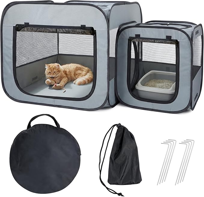 Portable Cat Playpen with Separate Areas, Foldable Cat Tent for Indoor and Outdoor, Pet Playpen for Kittens and Small Dogs