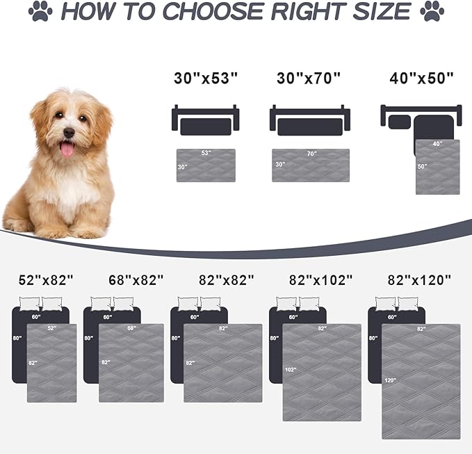 Smiry Waterproof Dog Bed Cover Blanket 40x50, Soft Reversible Pet Blanket, Washable Leakproof Cats Dogs Couch Cover for Sofa, Couch, Furniture, Grey/Light Grey