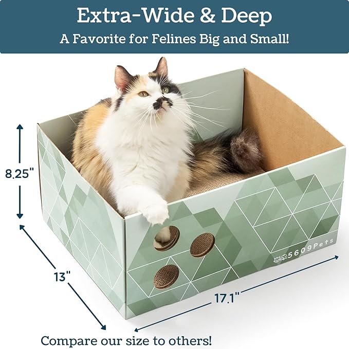 5609PETS Cat Scratching Box, Extra Large Refillable Double-Sided Scratch Pad, No-Mess Cat Scratcher for Indoor Cats