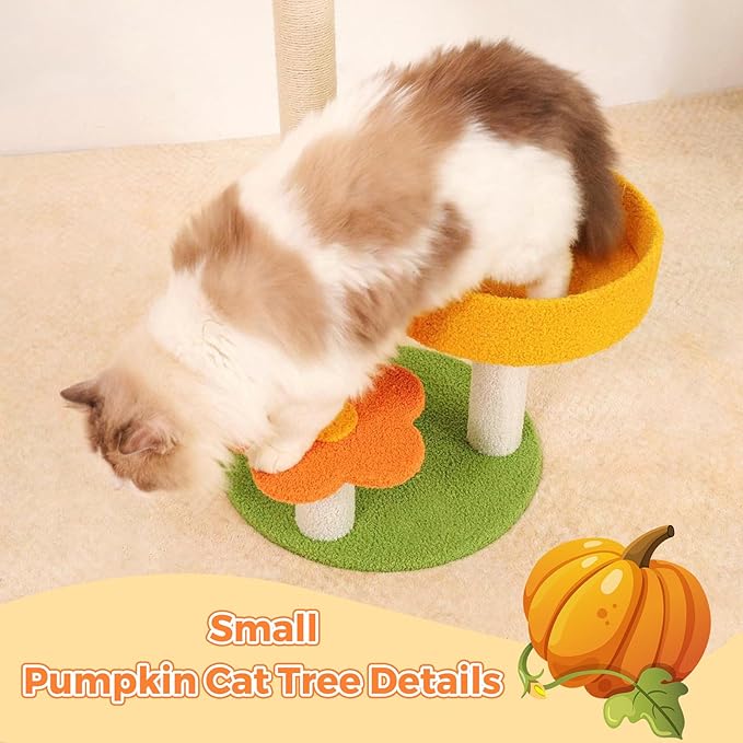Cat Tree Post, 29.5" Pumpkin Flower Cat Tower Kittie Flower Kitten Nest with Sisal Post, Cozy Fluffy Cat Condo 3 Pillars Kitten Climbing Scratcher for Indoor Activity