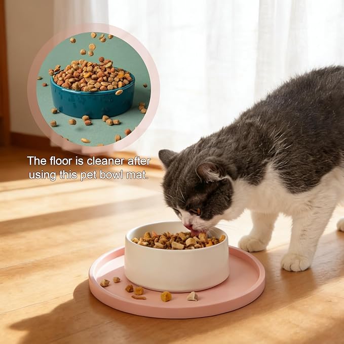Pet Food Mat, Set of 2 Pink Silicone Feeding Mats - 7'' x 7'' Non-Slip Waterproof Bowl Mat with Raised Edge for Dog Cat, Prevent Food Water Spills, Easy Clean Tray
