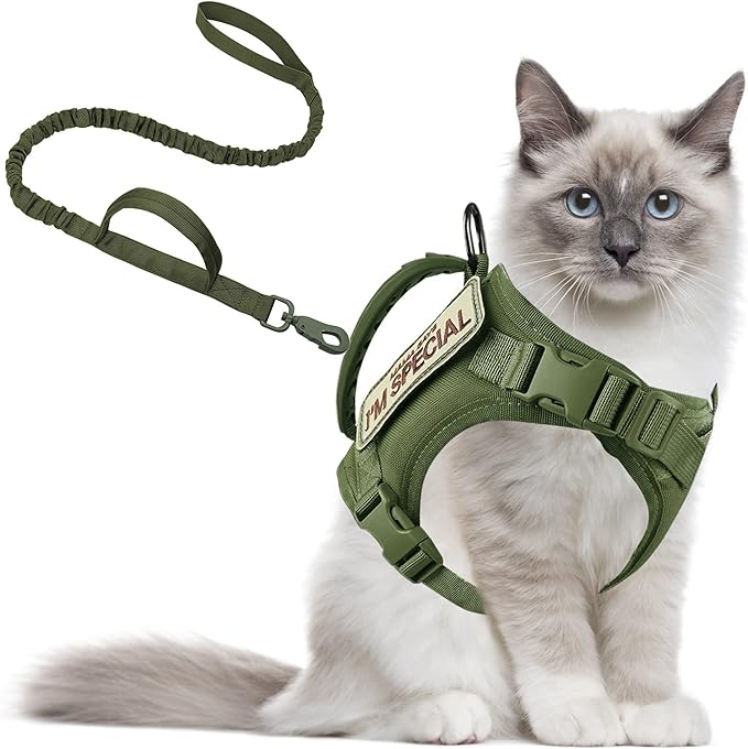 AIWAI Tactical Cat Harness for Walking Escape Proof, Adjustable Pet Vest Harness with Control Handle for Large Cat Small Dog, Soft Mesh, Gift with Patch