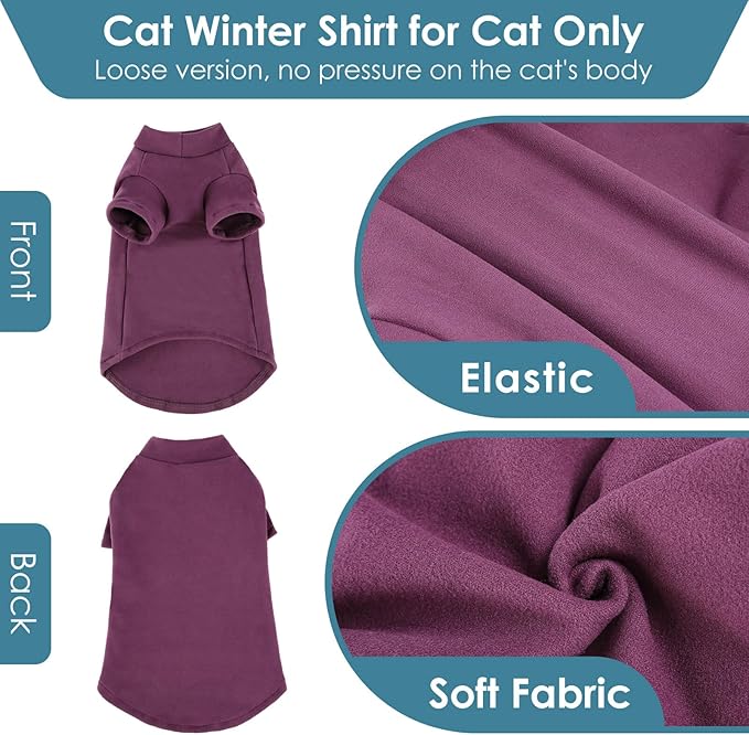 Turtleneck Sweater for Cat, Sphynx Cats Shirt Hairless Cat Sweaters with Sleeves, Warm and Soft Kitten Pullover Fleece Winter Pajamas Jumpsuit for Puppy Cats, Purple XL