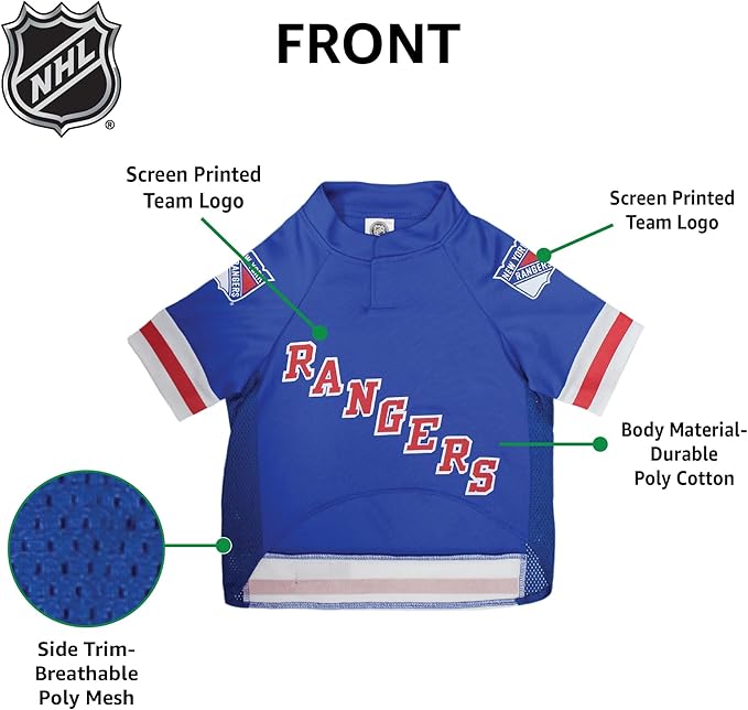 NHL New York Rangers Jersey for Dogs & Cats, Medium. - Let Your Pet Be A Real NHL Fan!