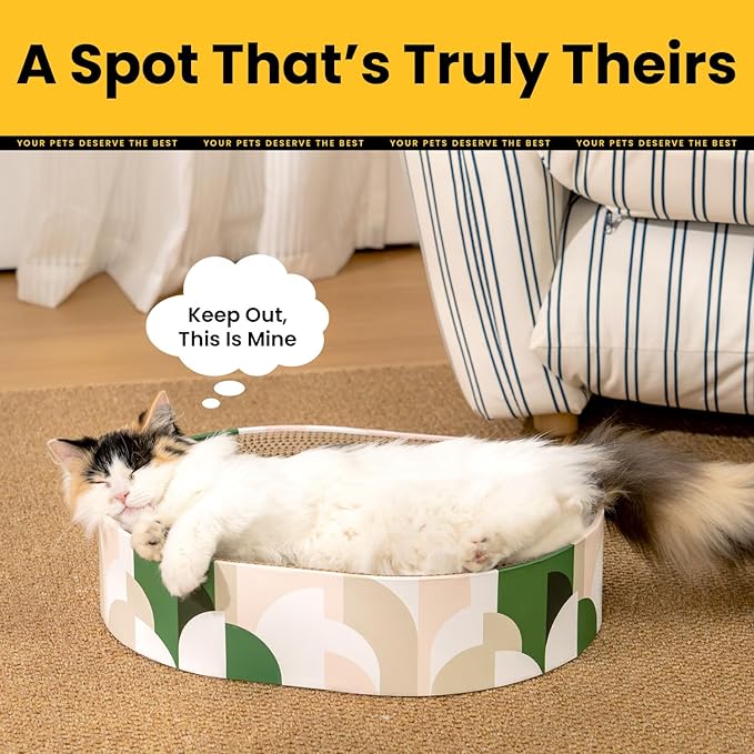 Conlun Cat Scratcher Cardboard,2 in 1 Oval Cat Scratch Pad Bowl for Indoor Kitty Grinding Claw,Round Kittens Scratching Board Corrugated Lounge Pet Beds&Furniture Protector for Couch&Carpets&Sofas