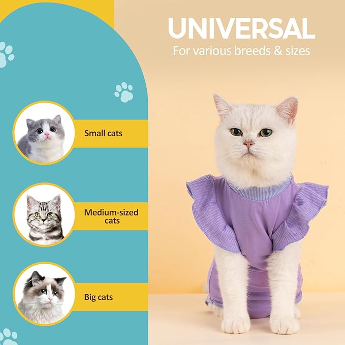 Avont Cat Recovery Suit - Post-Surgery Onesie for Cats, Alternative to Cone of Shame, Protective Spay Suit for Female Kitten, Ideal for Healing and Skin Conditions -Purple(M)