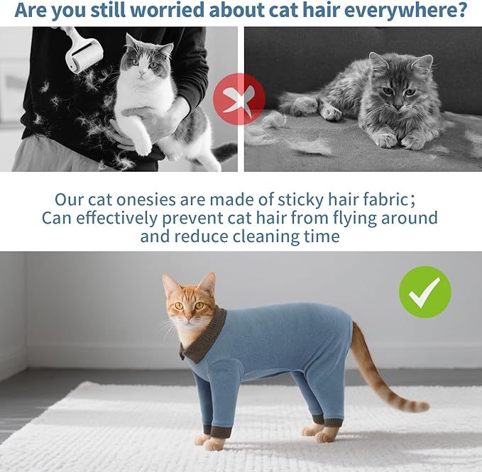 T'CHAQUE Sticky Hair Cat Clothes, Professional Recovery Suit for Cats, Anti-Shedding Shirt Outfit, Soft Pajamas for Kittens, Post-Surgery Onesie for Male & Female Cats, Fuchsia, Large