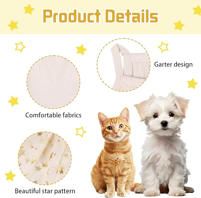 Dog Tutu Dress Cat Dogs Summer Tulle Slip Lace Dress Cute Puppy Glitter Star Skirt Pet Party Clothes for Small Medium Cat Dog (Yellow, X-Small)