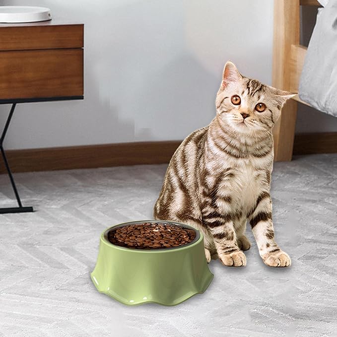 Cat Bowls Indoor Cats Cat Food Bowl Easy Cleaning Anti Over Turning Cat Feeding Bowls Anti Slip Smooth Surface Lightweight for, Green