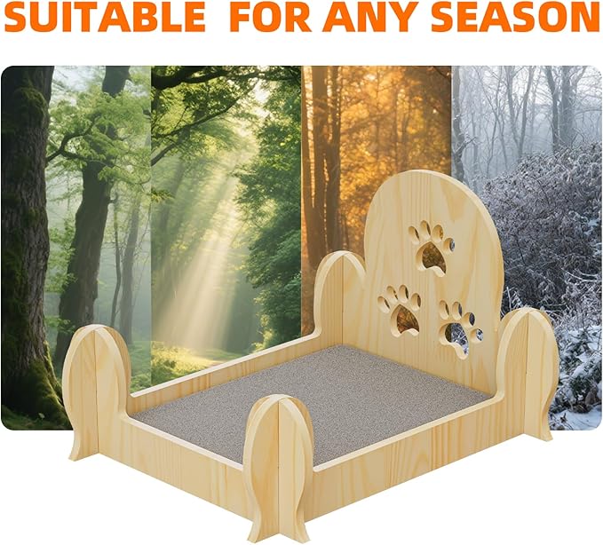 Solid Wooden Cactus Cat Bed with Paw Print Carvings, Space-Saving for Small Apartments, Studios & Rental Homes, Cute Decorative Cat Furniture for Indoor Cats & Kittens
