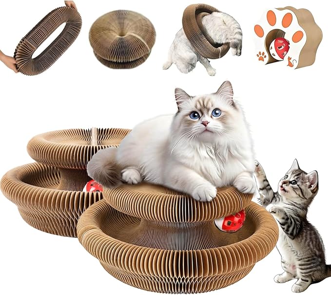 2PCS Kitty Curls Cat Toy,Foldable Magic Organ Cat Toy,Magic Organ Cat Scratcher Board,Foldable Recyclable Cat Accordion Toy for Indoor Cat Playing,Interactive Scratch Pad with Toy Ball
