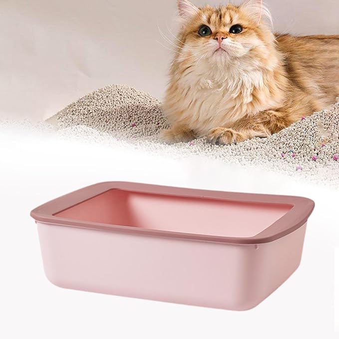 Open Top Pet Litter Tray, Easy Clean Cat Litter Box with Splash Guard, 16.14x12.20x4.92 Inch Indoor Cat Sand Box Toilet Basin-