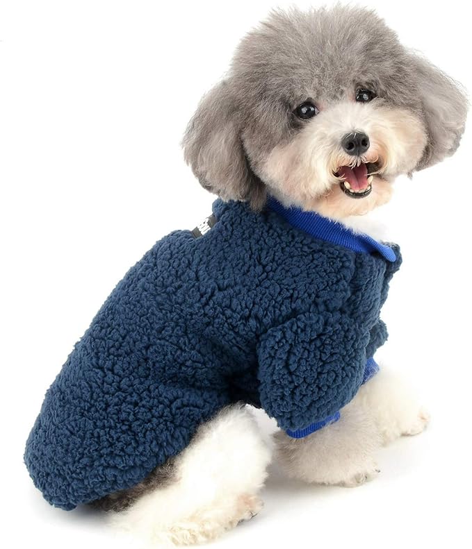 Zunea Sherpa Small Dog Sweater Coat Winter Fleece Puppy Clothes Warm Chihuahua Jacket Jumper Clothing Fall Pet Cat Doggy Boy Girl Shirt Apparel for Cold Weather Blue M