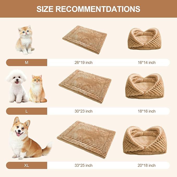 Jiupety Cat Bed for Indoor Self Warming Cat Bed Mat Ultra-Soft Cat Beds Machine Washable Pet Bed,Multifunction Folding Pet Blanket for Small Dogs and Cats Brown,26X19In