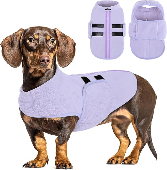 Queenmore Large Dog Sweater, Soft Fleece Vest Pullover Dog Jacket with Leash Hole, Warm Winter Dogs Clothes Cold Weather Doggy Dachshund Sweaters for Large Dogs Cats Boy or Girl (Lilac, L)