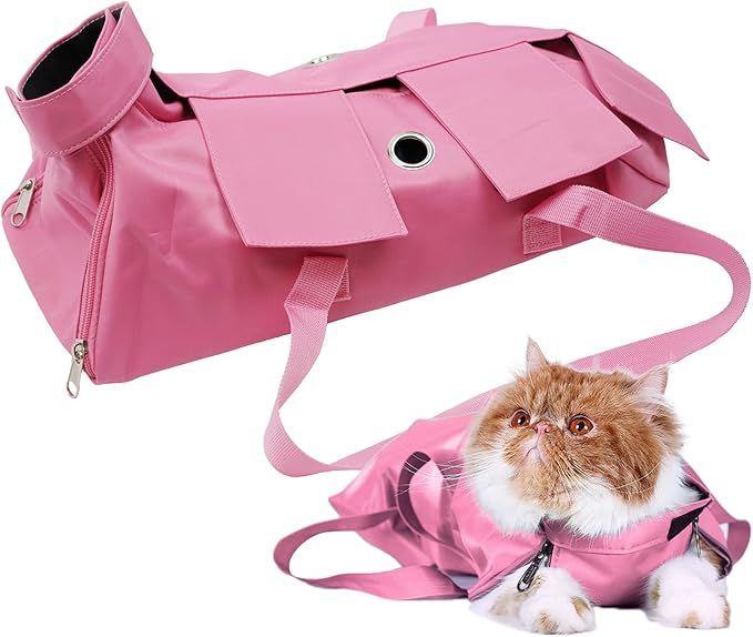 Cat’s Restraint Bag for Claw Care Nail Trimming Anti-Scratching Grooming Bag for Cats Medical Examination(Pink-m)