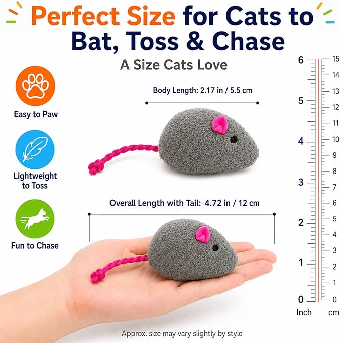 20-Pack Catnip Mouse Toys - Assorted Colors, Plush Mice with Catnip, Interactive Cat Toys for Indoor Kittens & Adults, Durable Cat Teaser Set