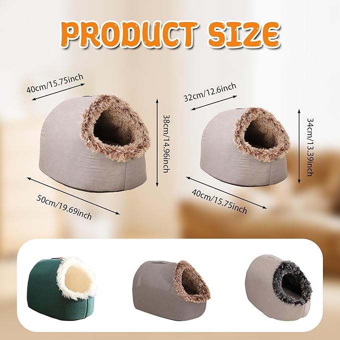 Winter Warm Pet Cave Bed, 2026 New Winter Cozy Cat Tent for Indoor, Soft Plush Cozy Indoor Nest with Non-Slip Bottom for Small Medium Dogs, Cats (Green, M, 16 * 14 * 13inches)