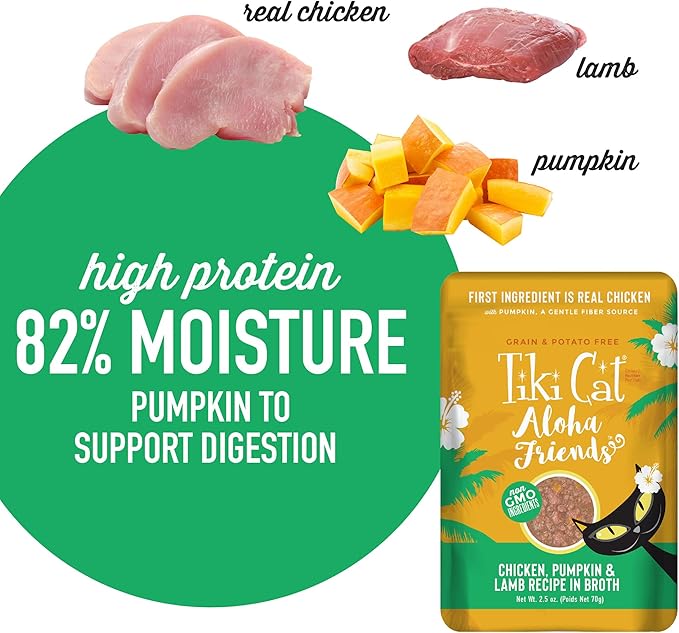 Tiki Cat Aloha Friends Wet Cat Food, Chicken, Pumpkin & Lamb, 2.5 oz. Pouch (12 Count)