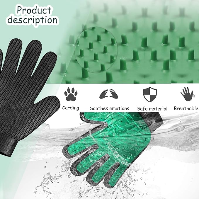 Gentle Deshedding Pet Grooming Mitt - Efficient Hair Remover Brush for Dogs, Cats, Horses with Long & Short Fur (1 Pair)