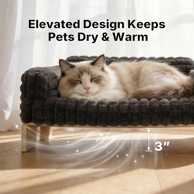 Veehoo Elevated Dog Bed Medium Size Indoor, Wood Furniture Style Dog Couch Sofa with Removable Washable Cover, Cute & Fluffy Large Cats Bed Furniture for Home