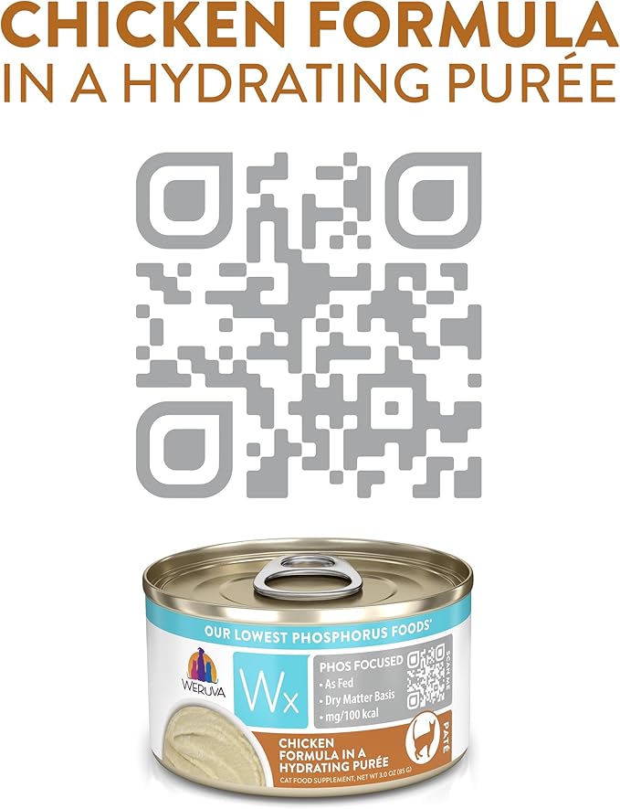 Weruva Wx Phos Focused, Chicken Formula in a Hydrating Purée, 3oz Can, Pack of 12