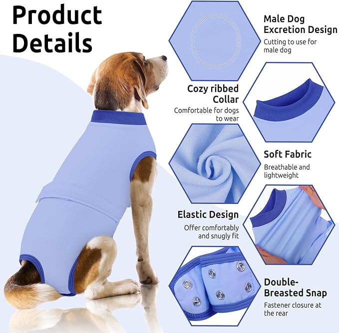 Queenmore Recovery Suit for Dogs Cone Alternative After Surgery Breathable Cotton Dog Onesie, Dog Surgery Suit Female Spay, Prevent Licking Pet Surgery Recovery Suit, Sky Blue,S