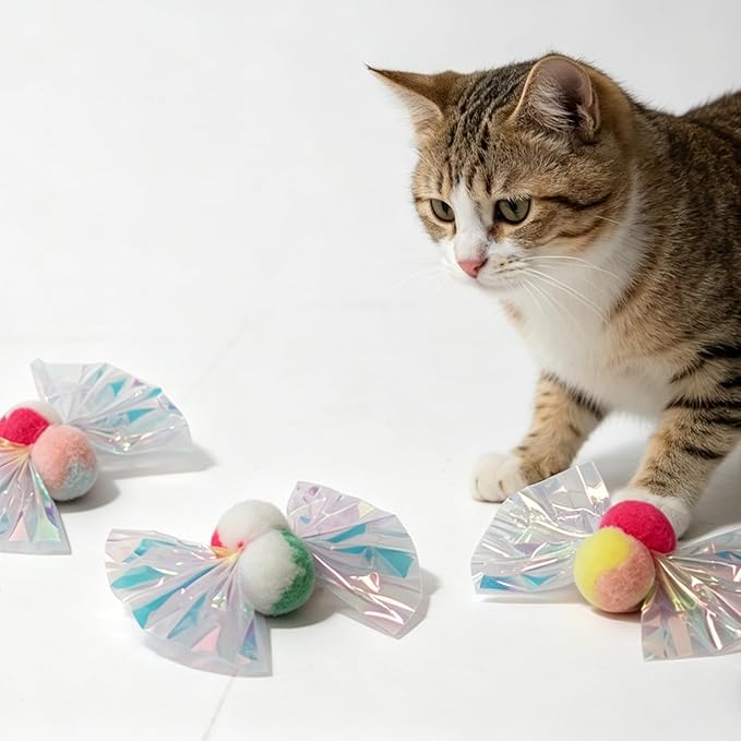 IUHKBH Cat Crinkle Toy, 10 PCS Shiny Bow Interactive Cat Toys Self Play Mylar Crinkler Kitten Toy for Indoor Self Entertainment