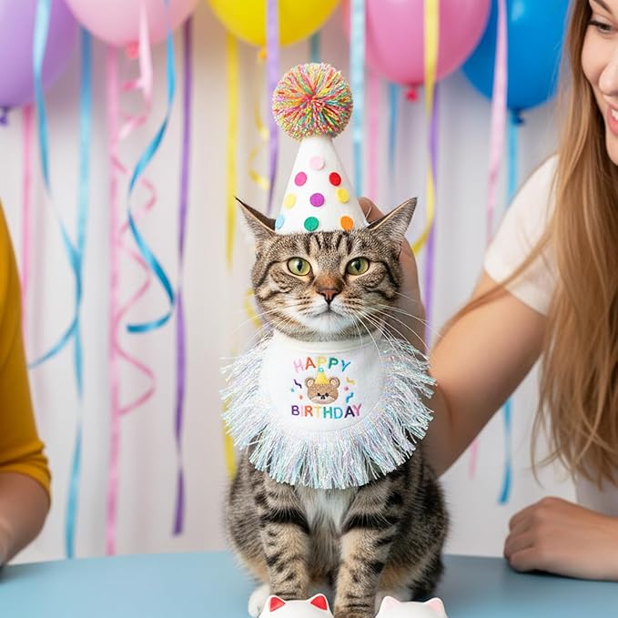 Tyqour Cat Birthday Hat Birthday Hats for Stuffed Animals Dog Party Hat Birthday Party Decorations Set for Small Medium Cats & Dogs