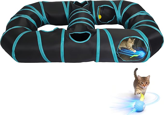 Interactive Cat Toys, Fast Rolling Toy Ball in Figure-8 Cat Tunnel, Automatic cat Toy for Indoor Cats, Cat Hunting Toys for Indoor Cats