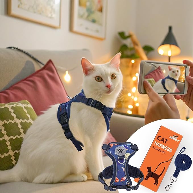 BEAUTYZOO Cat Harness and Leash for Walking, Escape Proof Soft Adjustable Vest Harnesses for Small Cats Kittens, Easy Control Breathable Reflective Strips Jacket, Blue, S