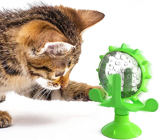 Interactive Cat Treat Leaking Toy for Small Dogs Original Slow Feeder Funny Dog Wheel Pet Products Accessories, Cat Treat Dispenser Toy Interactive Puzzle (Green)