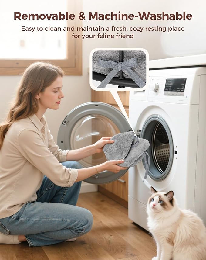 Cat Desk Bed, 360°Rotation & Height Adjustable Cat Bed for Desk Holds up to 40lbs, Machine-Washable Plush Cover