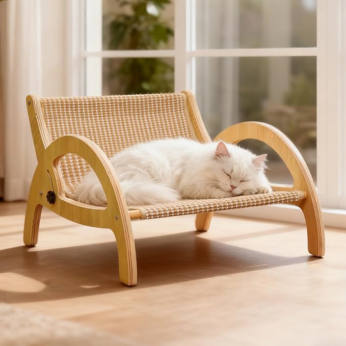 Cat Scratcher Sofa, Adjustable Backrest with Wooden Frame, 43.5x43x27cm, Wooden Cat Scratching Bed, Kitten Scratching Sofa, Furniture and Floor Protection Design, for Indoor Kittens and Cats