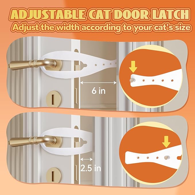 TGIOW Cat Door Latch, 1 Pcs Cat Door Stopper Pet Door Latch to Keep Dog Out of Litter Box and Food, Door Prop for Cat with 5 Adjustable Size Strap 2.5-6" Wide, No Measuring, Easy to Install, White