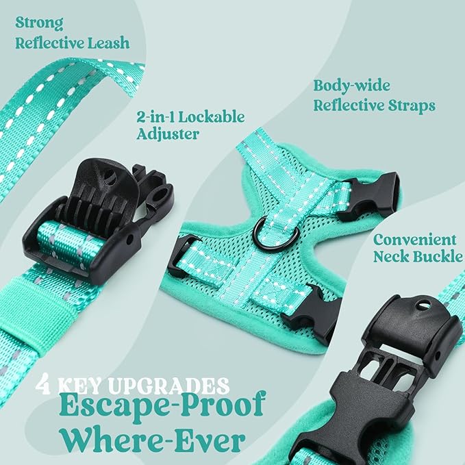 rabbitgoo Cat Harness and Leash, Escape Proof Vest with 3 Adjustable Buckles, Soft Comfortable Kitten Harness, Easy to Wear, Reflective for Safe Outdoor Walking, XS, Green