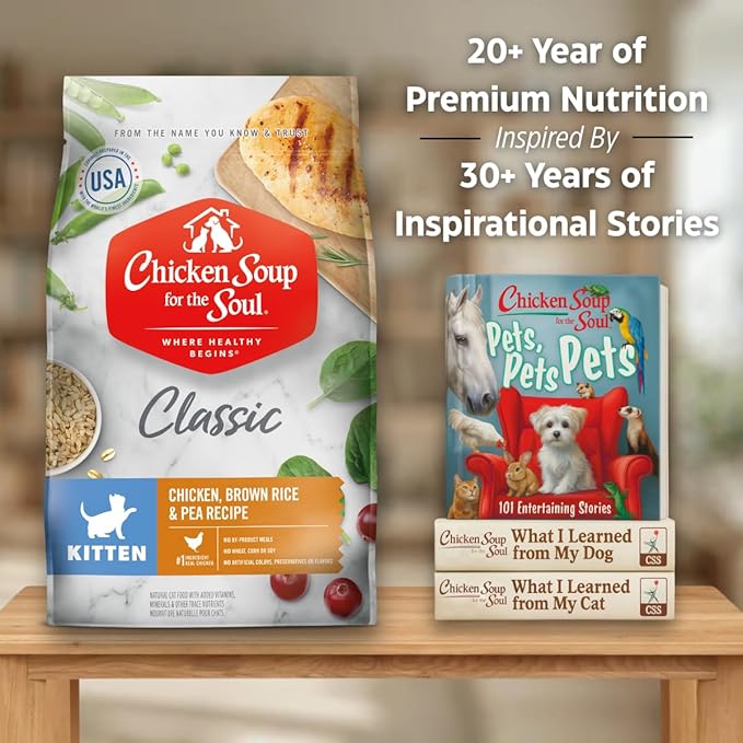 Chicken Soup for The Soul All Natural Premium Dry Kitten Food, Real Meat First Ingredient, No by-Products, Supports Brain & Vision Development, Chicken, Brown Rice & Pea, 4.5lb