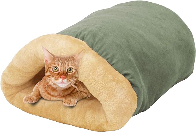 4 in 1 Self Warming Burrow Cat Bed, Pet Hideway Sleeping Cuddle Cave (Sage Green)