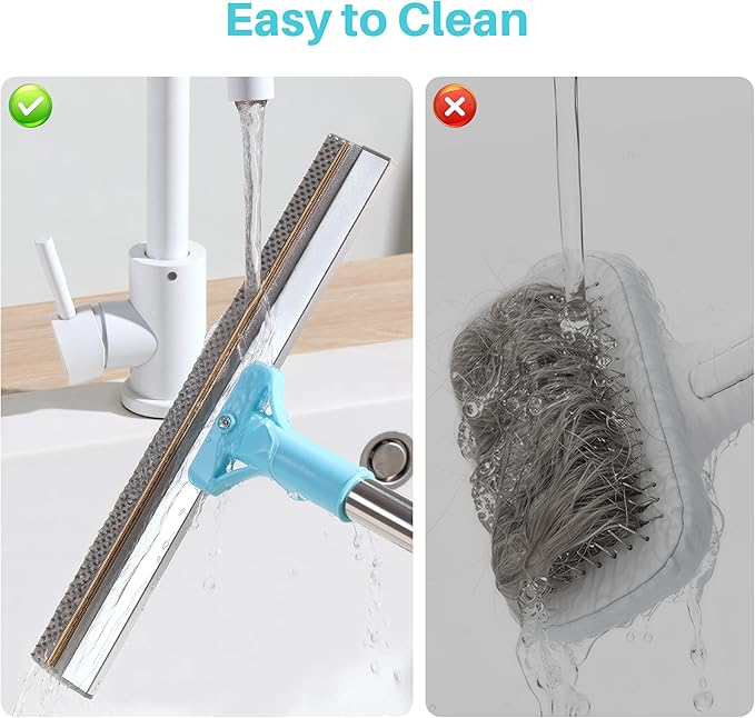 JOYMOOP 2 PCS Pet Hair Remover Set, 63" Adjustable Long Handle Rake and Short Handle Lint Scraper for Carpet, Sofa, Couch and Cloth, Metal & Silicone Fur Cleaning Tools for Cat and Dog