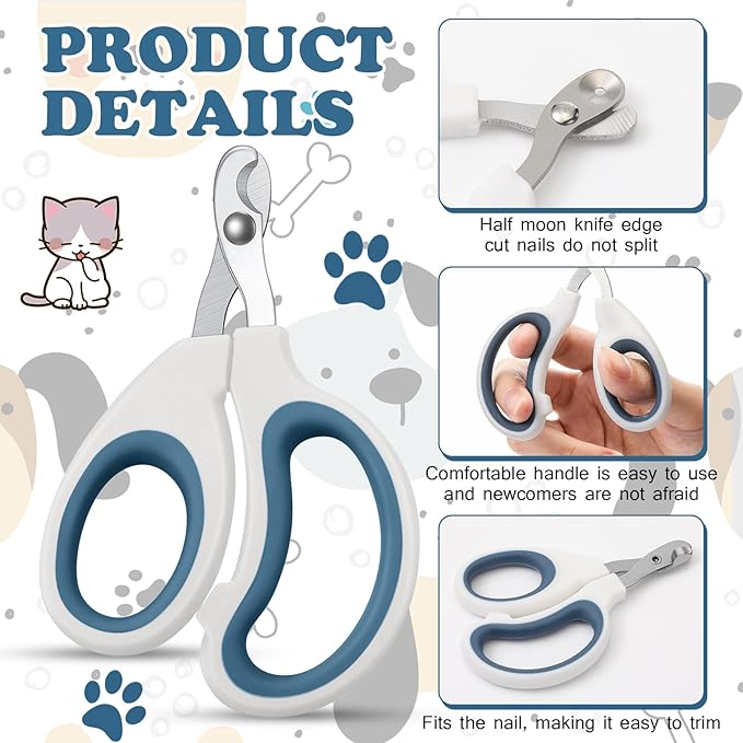 Therwen 12 Pcs Cat Nail Clipper Bulk Cat Nail Trimmer Kitten Claw Clippers Pet Nails Cutter Claw Care for Cats Kittens Bunny Puppy Rabbit Gatos Sharp Safer (Single-Hole,White Series)