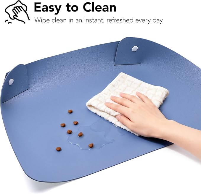 Cat & Dog Pet Feeding Mat,Pet Food Mats for Floor Waterproof,Protects Floors from Spills, Cat Bowl Mats for Food and Water,Gray Blue