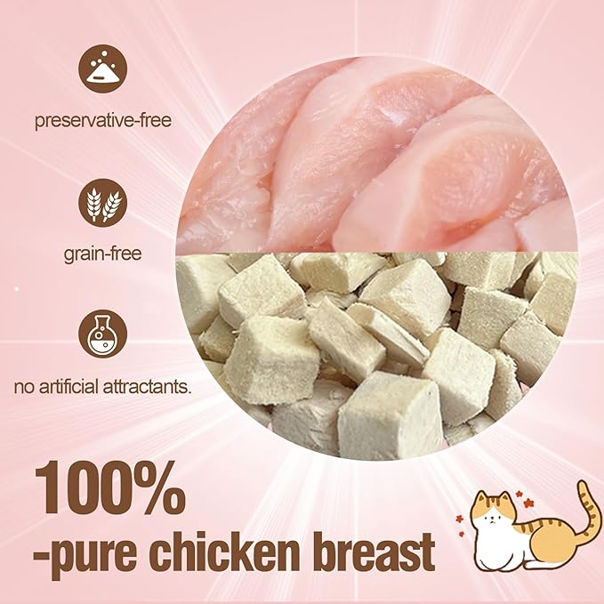 Freeze Dried Chicken Treats for Cats & Dogs, 100% Chicken Breast, High Protein Grain Free Pet Treats, Natural Healthy Snack & Food Topper for Training, 3.5 oz